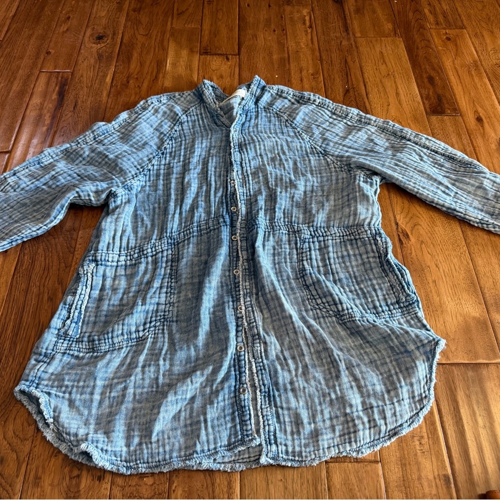 Free people- Light Blue Button-Front Linen Blend